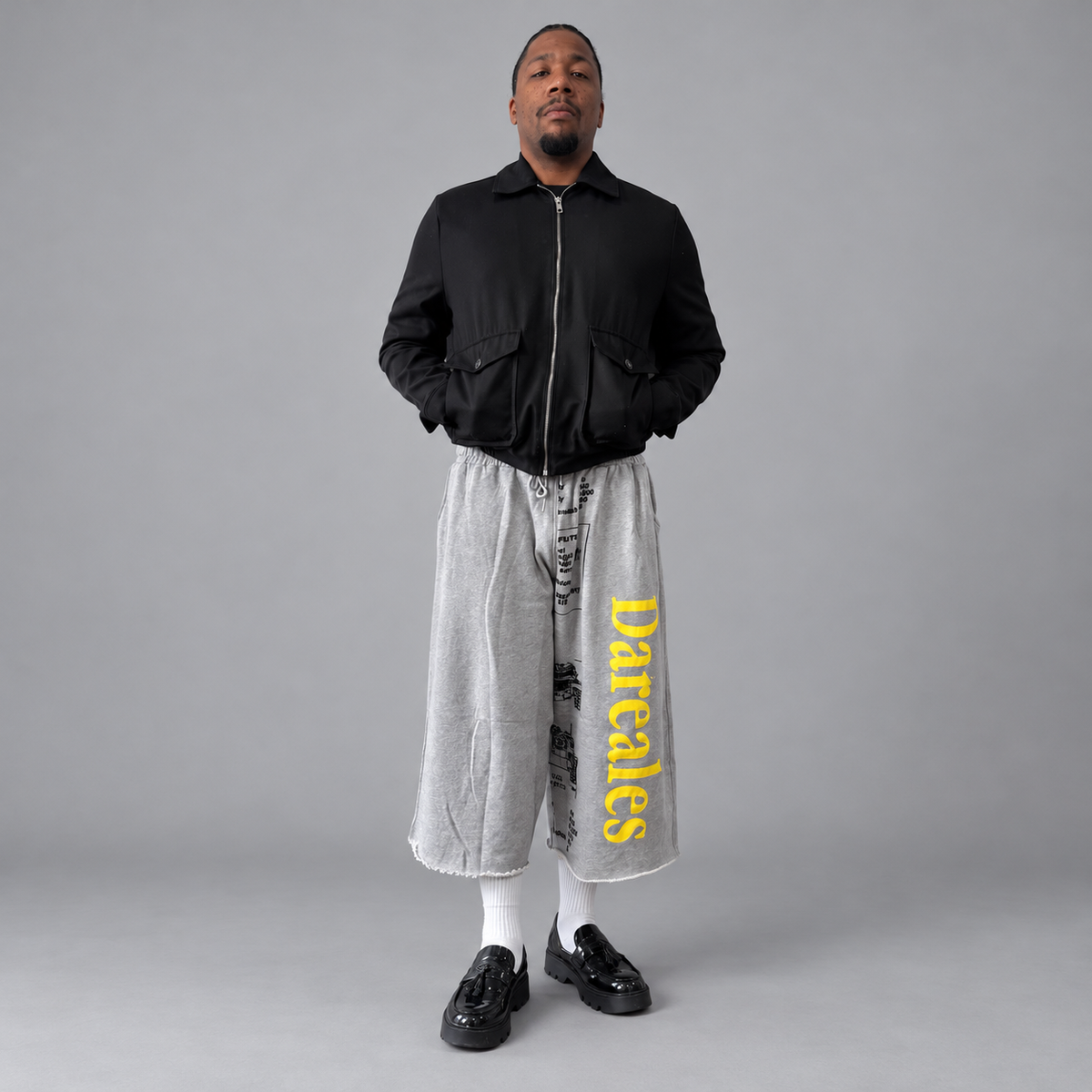 DAREALES “Blueprint 82” Wide-Leg Cropped Sweatpants — Heather Gray